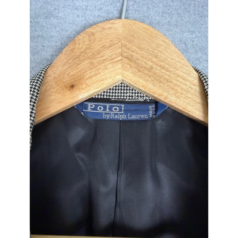 Polo Ralph Lauren Vintage Houndstooth Blazer 38R Tan Black USA Made Sport Coat